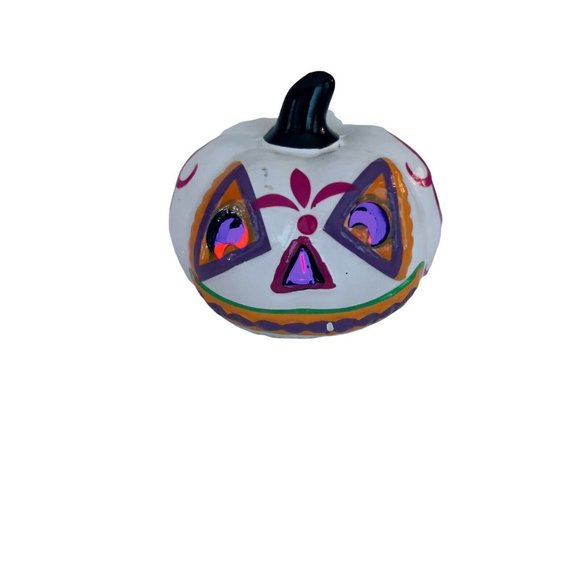 Day of the Dead‎ white multicolor lighted 3x3x3in pumpkin Halloween Table Decor - Picture 10 of 11